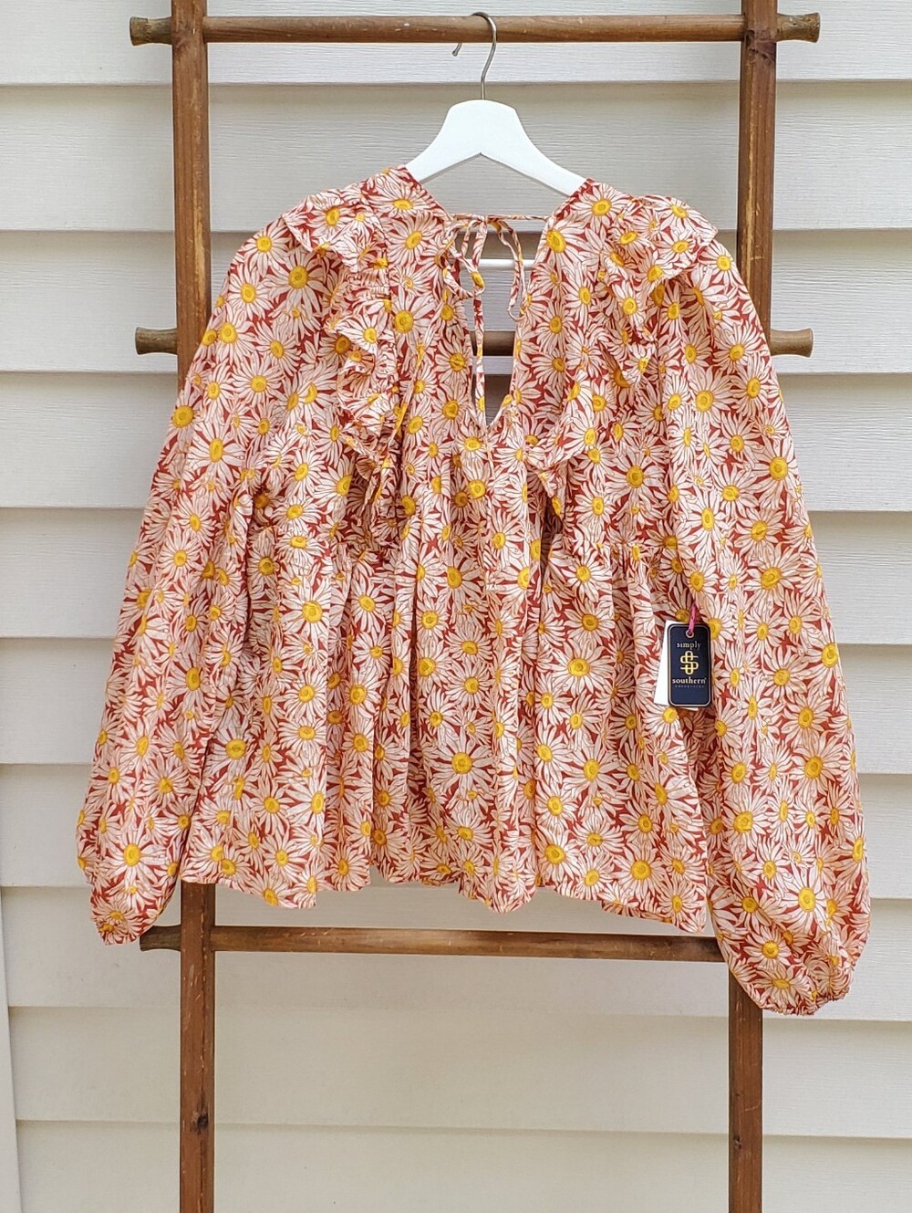 NEW! Simply Southern Long-Sleeve Floral Blouse Size XL - Picture 3 of 6